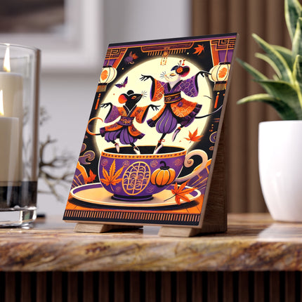 Theatrical Halloween Kabuki Mice on Teacup Ceramic Tile
