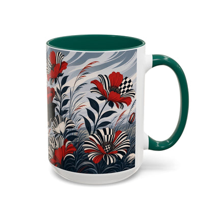 ☔🌹 The Scarlet Checkerboard Rainstorm Colorful Mug – Art Deco Floral Elegance