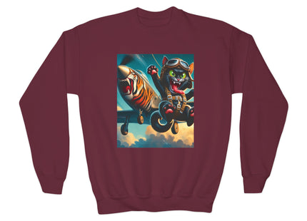 Parachuting Cat Commando Youth Crewneck Sweatshirt