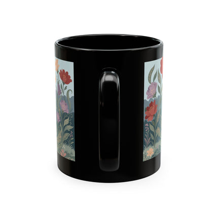 🐈🥾 The Lady & Puss In Boots In The Flower Garden Ceramic Mug – Art Deco Storybook Whimsy