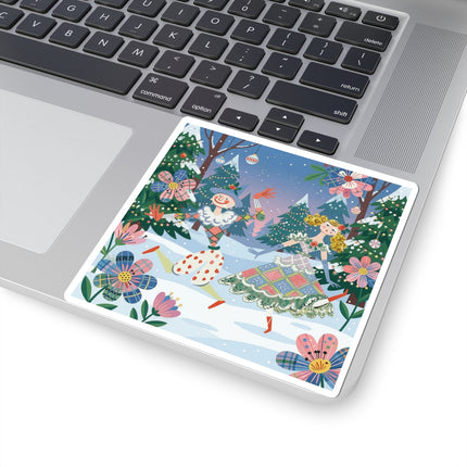 🎭🎄 The Christmas Harlequin Dance Kiss-Cut Sticker – Whimsical Holiday Fantasy