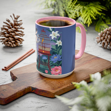 Whispers to the Golden Songbird Colorful Mugs – Art Deco Garden Elegance