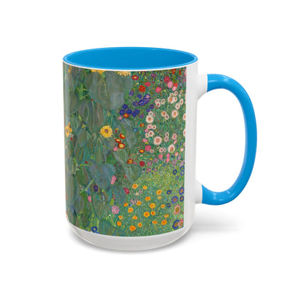 Farm Garden with Sunflowers by Gustav Klimt Colorful Mugs (11oz, 15oz)