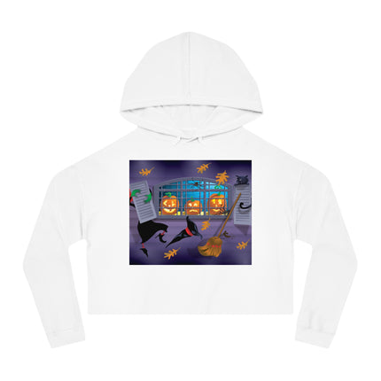 Whimsical Halloween Mischief Women’s Cropped Hooded Sweatshirt