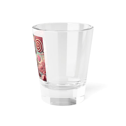Whimsical Geisha Kitten in a Valentine Garden Shot Glass, 1.5oz