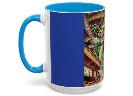 Tibetan Dragon Over Kabuki Duel Colorful Mugs (11oz, 15oz)