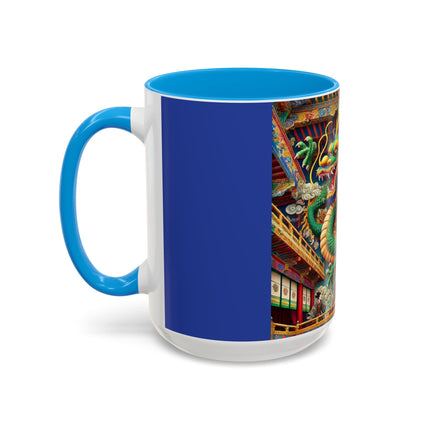 Tibetan Dragon Over Kabuki Duel Colorful Mugs (11oz, 15oz)