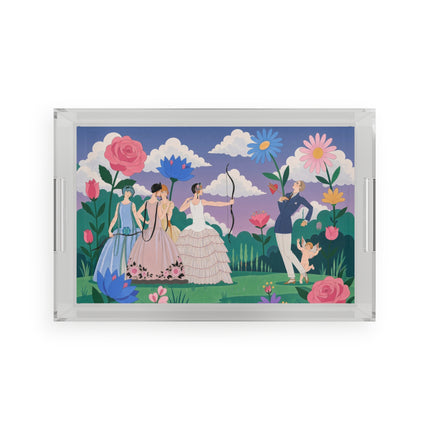 🏹🌸 The Ladies Of The Garden Archery Acrylic Serving Tray – Art Deco Floral Fantasy