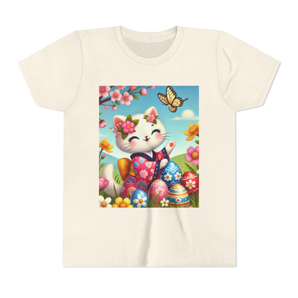 Easter Kitten and Painted Eggs Youth Short Sleeve Tee