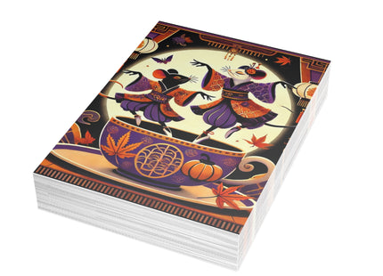 Theatrical Halloween Kabuki Mice on Teacup Postcards (envelopes included) - Bundles of 10, 30, 50 Pieces