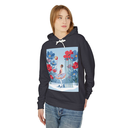 🌸❄️ Winter Flower Girl Unisex Lightweight Hooded Sweatshirt – Art Deco Floral Fantasy