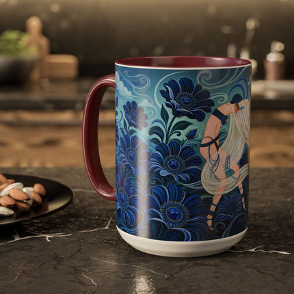 💙🌸 The Sapphire Wind Dancer Colorful Mug – Art Deco Floral Fantasy