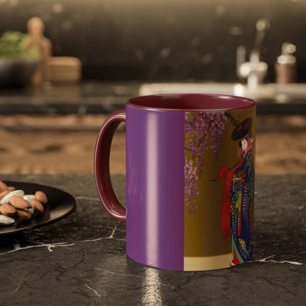 Wisteria Elegance Colorful Mug (11oz, 15oz) – Floral Beauty, Kimono Art & Timeless Grace