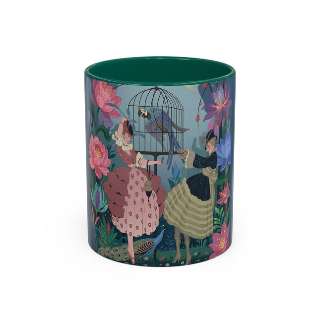 The Ladies And The Enchanted Macaw Colorful Mugs – Art Deco Botanical Elegance