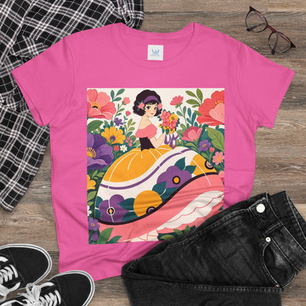 🌸💜 The Girl With The Flower Bouquet Cotton Tee – Art Deco Floral Whimsy