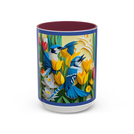 Blue Jays in a Spring Garden Colorful Mugs (11oz, 15oz)
