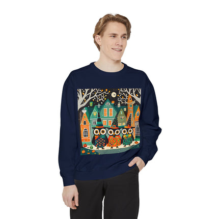 Night of the Trick-or-Treating Owlets Unisex Garment-Dyed Sweatshirt