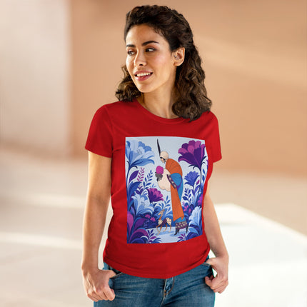 🦌🌺 The Enchanted Garden Companion Cotton Tee – Art Deco Floral Whimsy