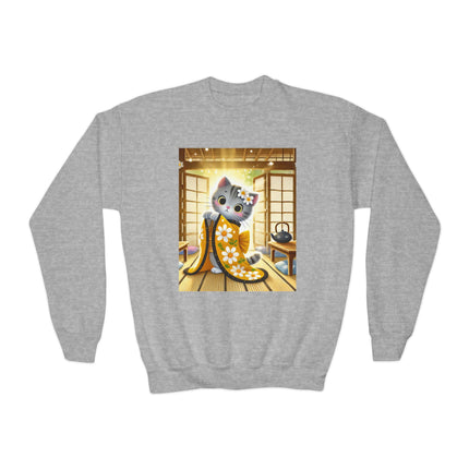 Playful Kitten in the Tea Room Youth Crewneck Sweatshirt