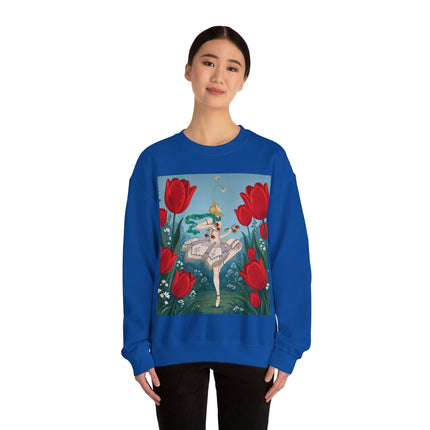 🌷🩰 The Scarlet Tulip Ballet Crewneck Sweatshirt – Art Deco Floral Whimsy