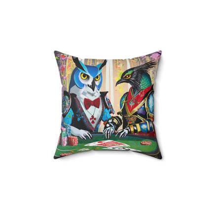 Cyberpunk Owl & Raven Spun Polyester Square Pillow