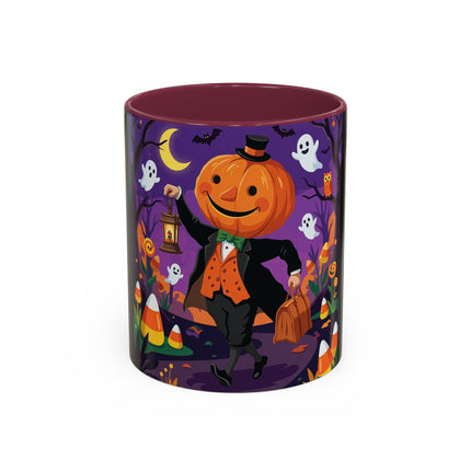 🎃🏮 The Pumpkin Gentleman's Moonlit Stroll Colorful Mug – Whimsical Halloween Charm