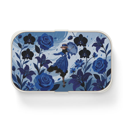 ☔💙 The Blue Rain Promenade Bento Lunch Box – Art Deco Floral Fashion