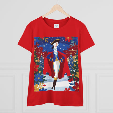 🎄🎭 The Christmas Masquerade Lady Cotton Tee – Art Deco Holiday Glamour