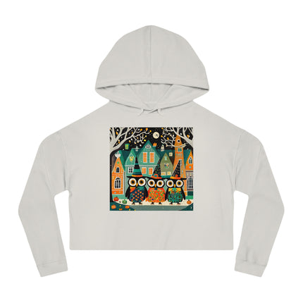 Night of the Trick-or-Treating Owlets Women’s Cropped Hooded Sweatshirt