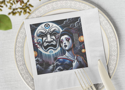 Geisha’s Black Ink Tears White Coined Napkins