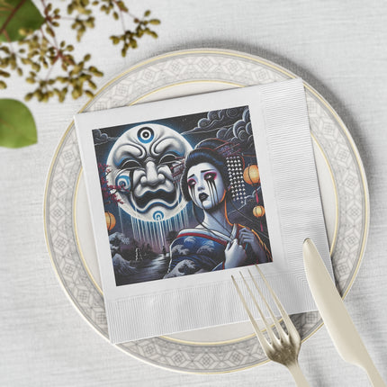 Geisha’s Black Ink Tears White Coined Napkins