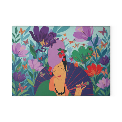 🦋🌺 The Butterfly Garden Dreamer Glass Cutting Board – Art Deco Floral Fantasy