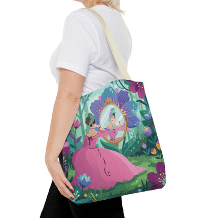🌸🪞 The Lady Of The Enchanted Garden Mirror Tote Bag – Art Deco Floral Fantasy