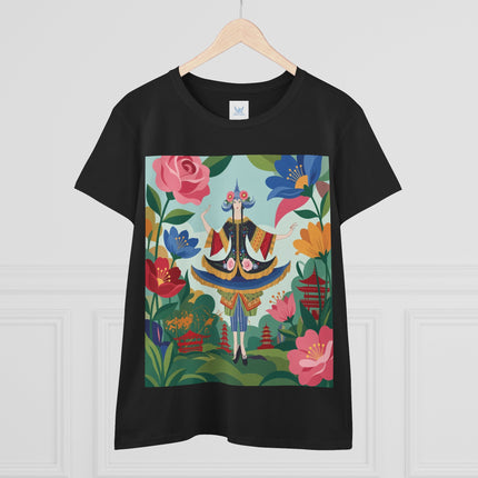🌸🏯 The Pagoda Garden Enchantress Cotton Tee – Colorful Art Deco Fashion Fantasy