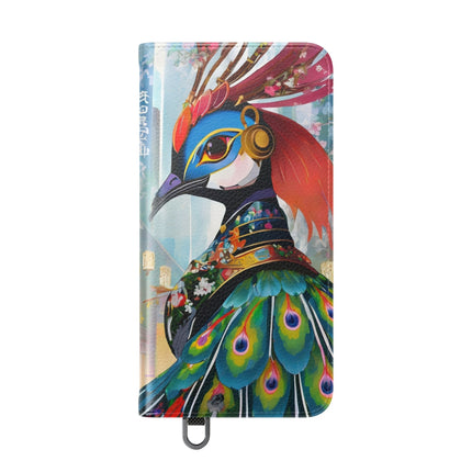 🦚🌸 Techno Plumes Peacock Flip Case – Neon Elegance & Sakura Dreams