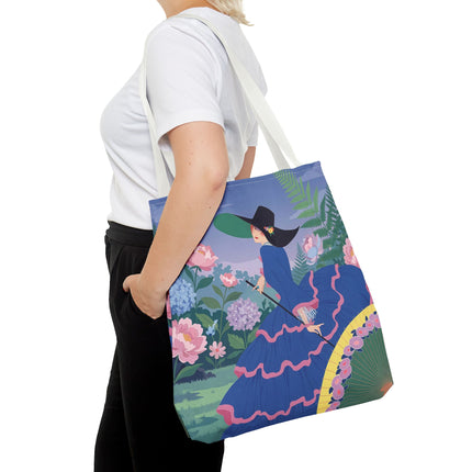 🌸💙 The Lady Of The Blue Garden Promenade Tote Bag – Art Deco Floral Fashion