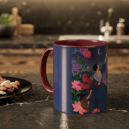 The Lady And The Morning Song Colorful Mugs – Art Deco Botanical Elegance