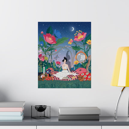 🌙🌺 The Midnight Garden Reverie Matte Vertical Poster – Art Deco Botanical Whimsy