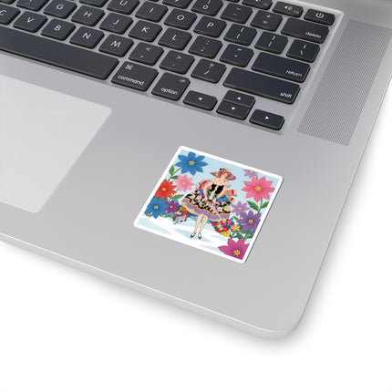 🌸❄️ The Winter Blossom Stroll Kiss-Cut Sticker – Art Deco Snow Garden Fantasy