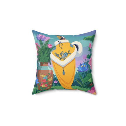 🪷✨ The Lady Of The Golden Lotus Garden Square Pillow – Art Deco Floral Elegance