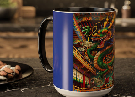 Tibetan Dragon Over Kabuki Duel Colorful Mugs (11oz, 15oz)