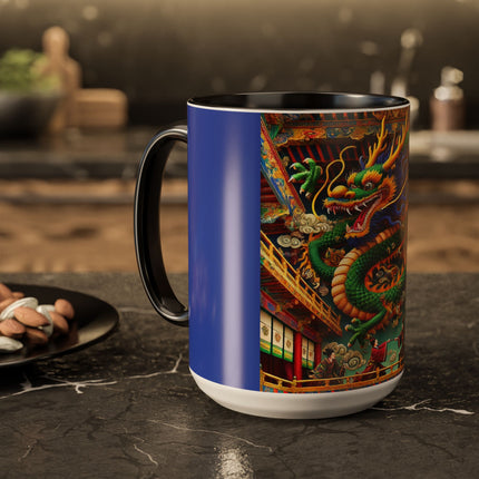 Tibetan Dragon Over Kabuki Duel Colorful Mugs (11oz, 15oz)