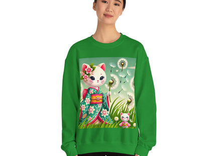 Geisha Kitten and the Dandelion Wish Heavy Blend™ Crewneck Sweatshirt