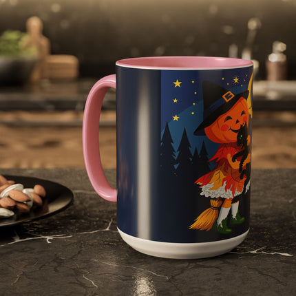 🎃🐈‍⬛ The Little Pumpkin Witch And Her Black Cat Colorful Mug – Whimsical Halloween Charm