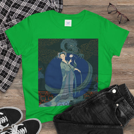 🐉🪷 The Lady Of The Lotus Dragon Cotton Tee – Art Deco Asian Fantasy