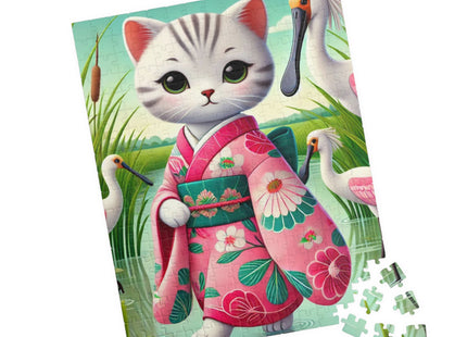 Geisha Kitten Strolls Among the Spoonbills Puzzle (110, 252, 520-piece)