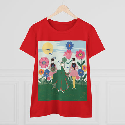 🌸🎩 The Lady Of The Giant Flower Garden Cotton Tee – Art Deco Floral Promenade