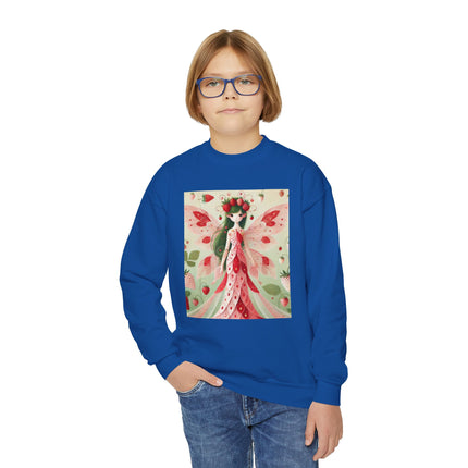 Strawberry Fairy Delight Youth Crewneck Sweatshirt – Sweet Magic, Nature & Whimsical Joy
