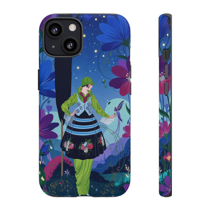 🌸🐦 The Lady Of The Midnight Bird Garden Phone Case – Art Deco Floral Fantasy