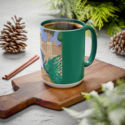 The Peacock's Admiration Colorful Mug (11oz, 15oz) – Rococo Elegance, Peacock Beauty & Garden Charm